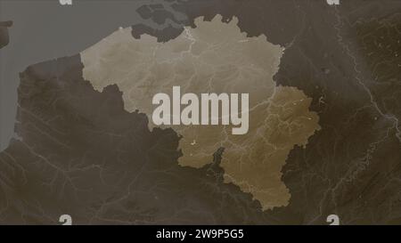 Belgium highlighted on a Colored elevation map with lakes and rivers ...