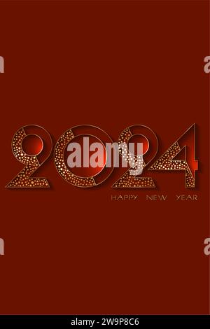 Happy New year 2024 gold foil modern numbers. Decorative greeting card in polka dots style. Luxury Creative Christmas banner, vector illustration Stock Vector