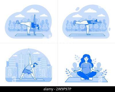 Diverse People Doing Yoga Outdoor Workout at Park Stock Vector