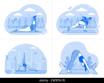 Diverse People Doing Yoga Outdoor Workout at Park Stock Vector