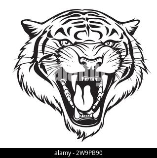 Angry Tiger face growling sketch hand drawn in doodle style Vector illustration Stock Vector