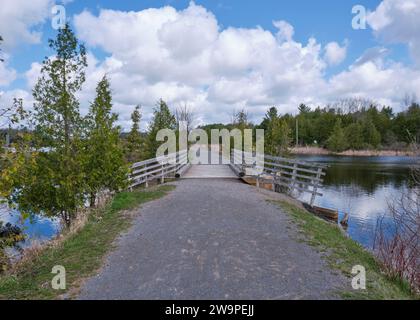 A view of the Sawyer's Creek Bridge along the Rotary Greenway Trail between Lakefield and Peterborough. Stock Photo