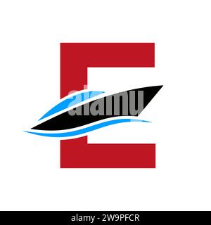Initial Ship Logo On Letter E, Navy Sign With Boat Symbol Vector Template Stock Vector