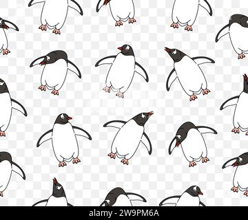 Subantarctic penguin or gentoo penguins, seamless vector background and pattern. Animal, bird, avian, feathered, antarctica and nature, vector design Stock Vector