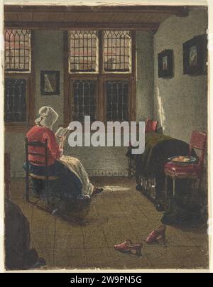 A Woman Reading, after Pieter Janssens Elinga 1917 by Francois Bonvin Stock Photo