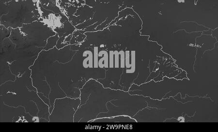 Central African Republic outlined on a Grayscale elevation map with lakes and rivers Stock Photo