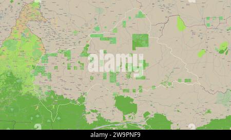 Central African Republic outlined on a topographic, OSM France style map Stock Photo