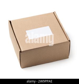 Closed square shaped cardboard box isolated on white background Stock Photo