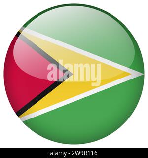 Guyana flag button. Guyana circle flag button isolated on white background Stock Vector