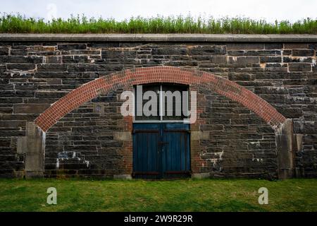 Masonry wall inside Fort Charlotte on George's Island in Halifax Harbour, Nova Scotia, Canada. Stock Photo