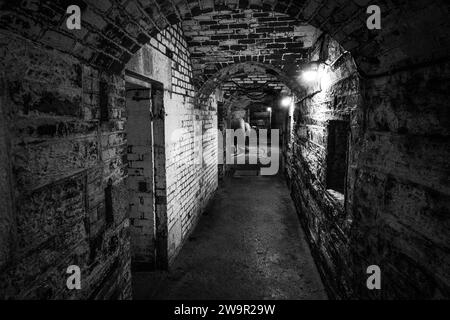 Underground tunnels of Fort Charlotte on George's Island, part of the old British defences for the city of Halifax, Nova Scotia, Canada. Stock Photo