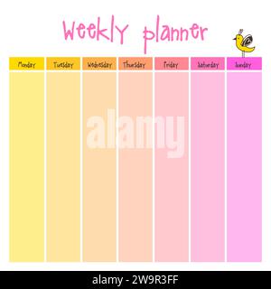 Planner. Note paper, Notes, to do list. Organiser planner template. Note paper. Weekly. Printable. Stock Vector