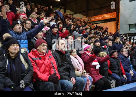 Barnsley FC fans during the Sky Bet League 1 match Peterborough United vs Barnsley at Weston Homes Stadium, Peterborough, United Kingdom, 29th December 2023  (Photo by Mark Cosgrove/News Images) Stock Photo