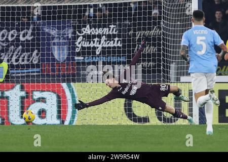 Rome, Italie. 29th Dec, 2023. Gustav Isaksen scores 0-2 goal during the Italian championship Serie A football match between SS Lazio and Frosinone Calcio on December 29, 2023 at Stadio Olimpico in Rome, Italy - Photo Federico Proietti/DPPI Credit: DPPI Media/Alamy Live News Stock Photo