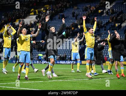 Preston, UK. 29th Dec, 2023. Sheffield Wednesday celebrates the full time result, during the Sky Bet Championship match Preston North End vs Sheffield Wednesday at Deepdale, Preston, United Kingdom, 29th December 2023 (Photo by Cody Froggatt/News Images) in Preston, United Kingdom on 12/29/2023. (Photo by Cody Froggatt/News Images/Sipa USA) Credit: Sipa USA/Alamy Live News Stock Photo