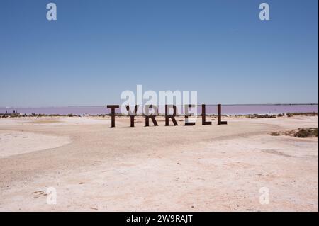 Lake Tyrrell is a shallow, salt-crusted depression in the Mallee district of north-west Victoria, in Australia. Located seven kilometres north of Sea Stock Photo