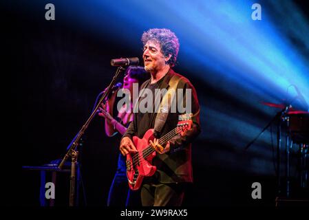 Rome, Italy. 29th Dec, 2023. Auditorium Parco della Musica Ennio Morricone Roma, Rome, Italy, December 29, 2023, Max Gazze sing and play the bass during Max Gazze Amor Fabula Preludio tour - Italian singer Music Concert Credit: Live Media Publishing Group/Alamy Live News Stock Photo