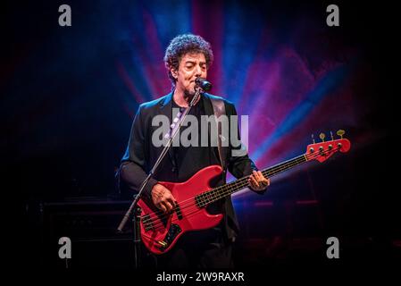 Rome, Italy. 29th Dec, 2023. Auditorium Parco della Musica Ennio Morricone Roma, Rome, Italy, December 29, 2023, Max Gazze sing and play the bass during Max Gazze Amor Fabula Preludio tour - Italian singer Music Concert Credit: Live Media Publishing Group/Alamy Live News Stock Photo