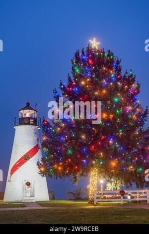 Christmas Time at the Lighthouse, Havre de Grace MD USA Stock Photo