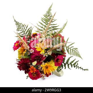 Bouquet of beautiful wild flowers isolated on white, top view Stock Photo