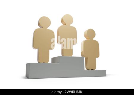 Wooden human figures on a podium. 3d illustration. Stock Photo