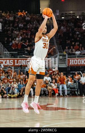 Texas, USA. 29th Dec, 2023. Brock Cunningham #30 of the Texas Longhorns in action vs the Houston Christian Huskies at the Moody Center in Austin Texas. Texas leads 36-22 at the half. Credit: csm/Alamy Live News Stock Photo