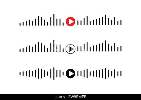 Sound wave icon, podcast player interface, music symbol, sound wave, loading progress bar and buttons. Stock Vector