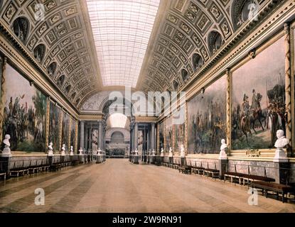 Vintage photolithograph of the Gallery of Battles in the Palace of Versailles, France, ca. 1890-1900 Stock Photo