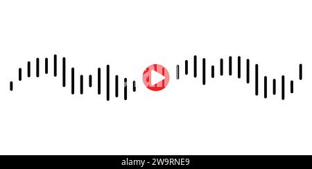Sound wave icon, podcast player interface, music symbol, sound wave, loading progress bar and buttons. Stock Vector