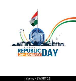 happy republic day India. Ashoka chakra with Indian flag. abstract vector illustration design Stock Vector