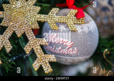 Christmas ornaments, snowflakes and a ball Stock Photo