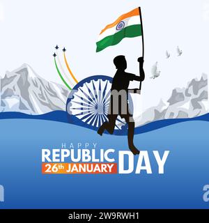 happy republic day India. Ashoka chakra with running man. abstract vector illustration design Stock Vector
