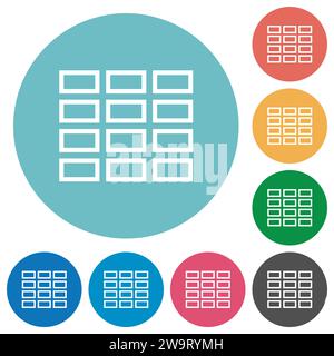 Spreadsheet table outline flat white icons on round color backgrounds Stock Vector