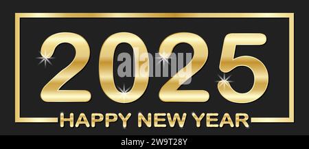 2025 Happy New Year gold text design on black background. Vector illustration. Stock Vector