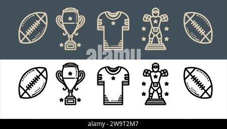 Vector American football icon set line art illustration Stock Vector