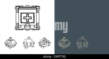 Mechanical Keyboard Switch wireframe blueprint vector illustration Stock Vector