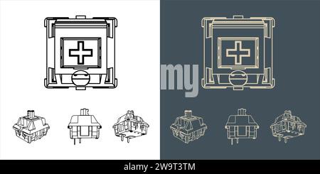 Mechanical Keyboard Switch wireframe blueprint vector illustration Stock Vector
