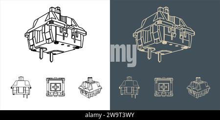 Mechanical Keyboard Switch wireframe blueprint vector illustration Stock Vector