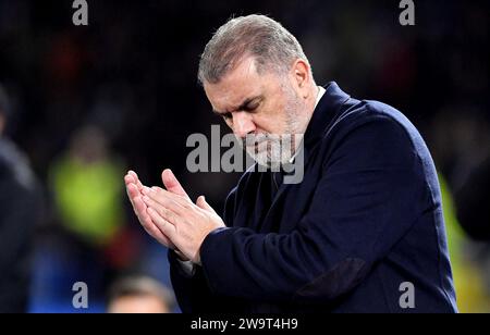 Tottenham manager Ange Postecoglou during the Premier League match between Brighton and Hove Albion and Tottenham Hotspur at the American Express Stadium  , Brighton , UK - 28th December 2023 Photo Simon Dack / Telephoto Images  Editorial use only. No merchandising. For Football images FA and Premier League restrictions apply inc. no internet/mobile usage without FAPL license - for details contact Football Dataco Stock Photo