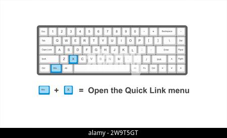 vector control win x open the quick link menu  - keyboard shortcuts - windows with keyboard white and blue illustration and transparent background Stock Vector