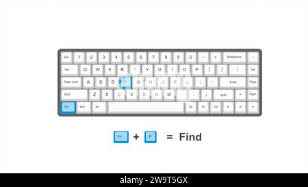 vector control ctrl F Find  - keyboard shortcuts - windows with keyboard white and blue illustration and transparent background isolated Hotk Stock Vector