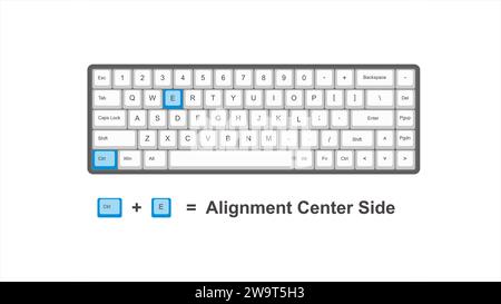 vector control CTRL E Alignment center  keyboard shortcuts - windows with keyboard white and blue illustration and transparent background isolated Hot Stock Vector
