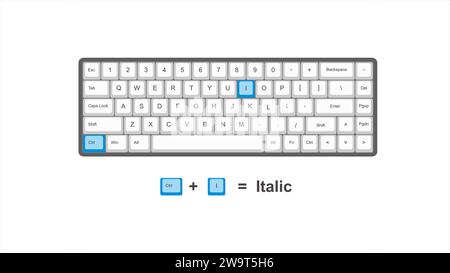 vector control ctrl I Italic - keyboard shortcuts - windows with keyboard white and blue illustration and transparent background isolated Hotk Stock Vector