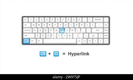 vector control  H Hyperlink - keyboard shortcuts - windows with keyboard white and blue illustration and transparent background isolated Stock Vector