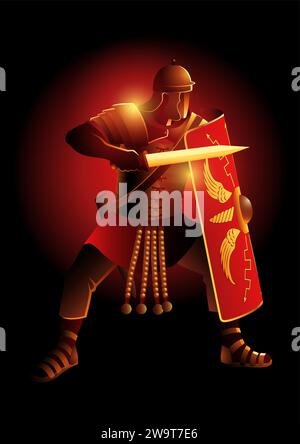 Vector illustration of ancient Rome legionnaire in a position ready to fight Stock Vector