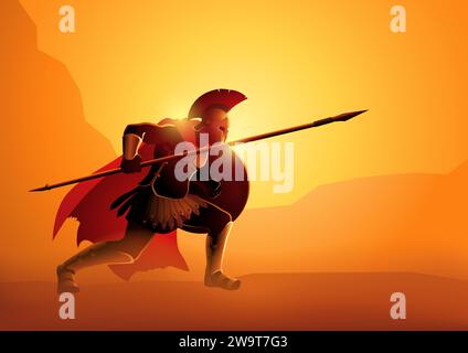 Vector illustration of ancient greek warrior in ready to fight position Stock Vector