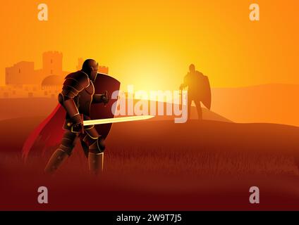 Vector illustration of knights ready for a duel Stock Vector