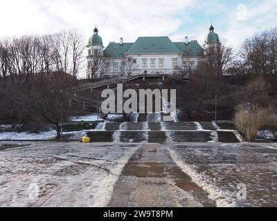 Square in front of castle in baths park in Warsaw European capital city of Poland, Masovian voivodeship in 2019 cold winter day on February. Stock Photo