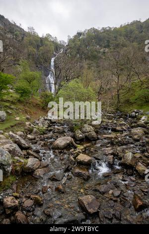 Aber Falls near Abergwyngregyn on the edge of the Carneddau mountains in North Wales. Stock Photo