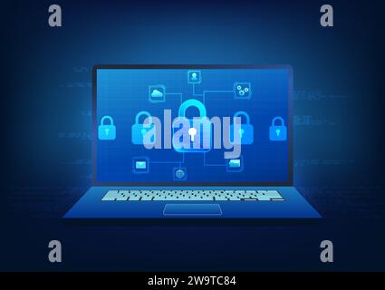Cyber security technology background System to prevent data deletion and cyber theft You must verify your identity to access the information. Laptop s Stock Vector